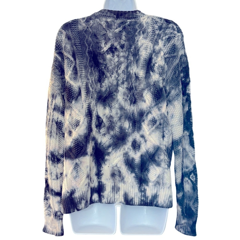 Pilcro Joni Tie-Dye Cable Knit V-Neck Sweater Side Slits Dark Navy White Size S - Picture 3 of 9